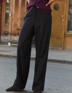 Wool Blend Checked Wide Leg Trousers
