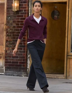 Wool Blend Checked Wide Leg Trousers