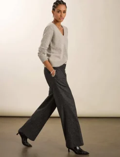 Wool Blend Checked Wide Leg Trousers