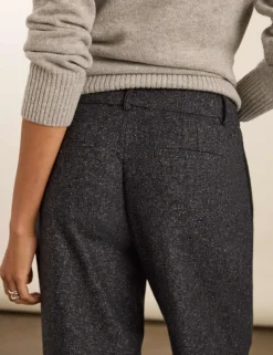 Wool Blend Checked Wide Leg Trousers