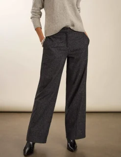 Wool Blend Checked Wide Leg Trousers
