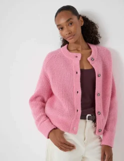 Wool Blend Crew Neck Button Through Cardigan