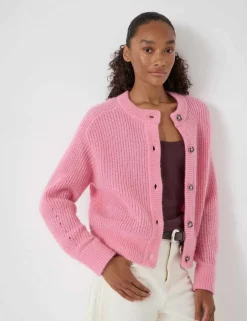 Wool Blend Crew Neck Button Through Cardigan