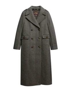 Wool Blend Herringbone Double Breasted Coat