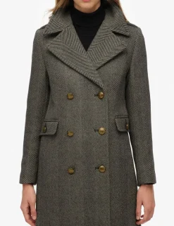 Wool Blend Herringbone Double Breasted Coat