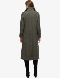 Wool Blend Herringbone Double Breasted Coat