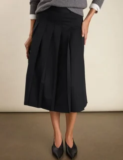 Wool Blend Pleated Midi A-Line Skirt