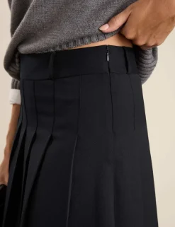 Wool Blend Pleated Midi A-Line Skirt