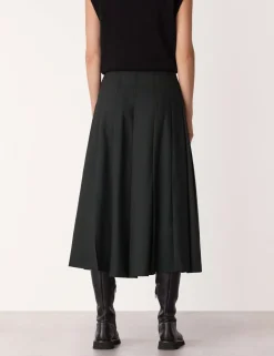 Wool Blend Pleated Midi Kilt Skirt
