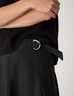 Wool Blend Pleated Midi Kilt Skirt