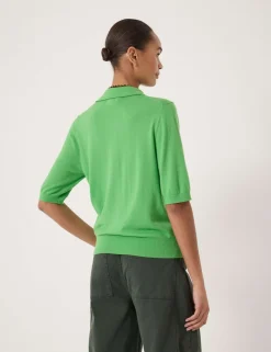 Wool Blend Polo Neck Knitted Top