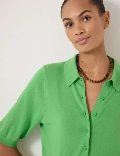 Wool Blend Polo Neck Knitted Top