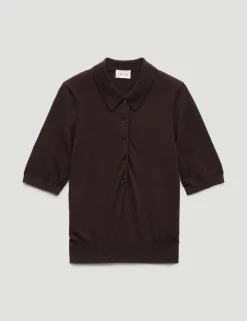 Wool Blend Polo Neck Knitted Top
