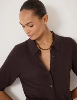 Wool Blend Polo Neck Knitted Top