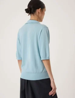 Wool Blend Polo Neck Knitted Top