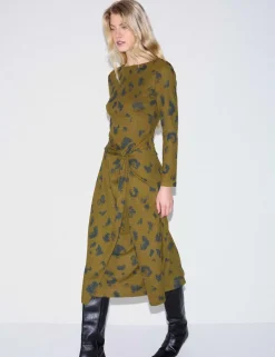 Wool Blend Printed Midi Wrap Dress