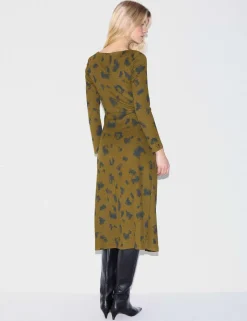 Wool Blend Printed Midi Wrap Dress