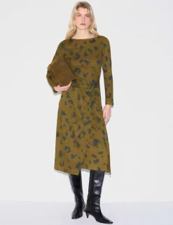 Wool Blend Printed Midi Wrap Dress
