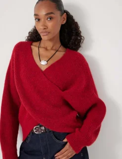 Wool Blend Ribbed Cross Front Jumper