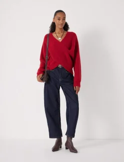 Wool Blend Ribbed Cross Front Jumper