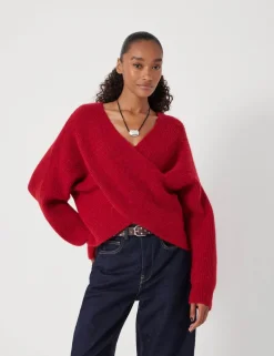 Wool Blend Ribbed Cross Front Jumper