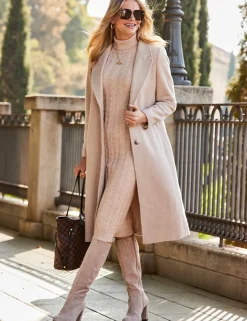 Wool Blend Single Breasted Longline Coat
