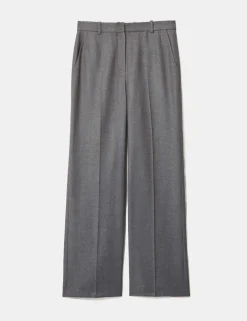 Wool Blend Straight Leg Trousers