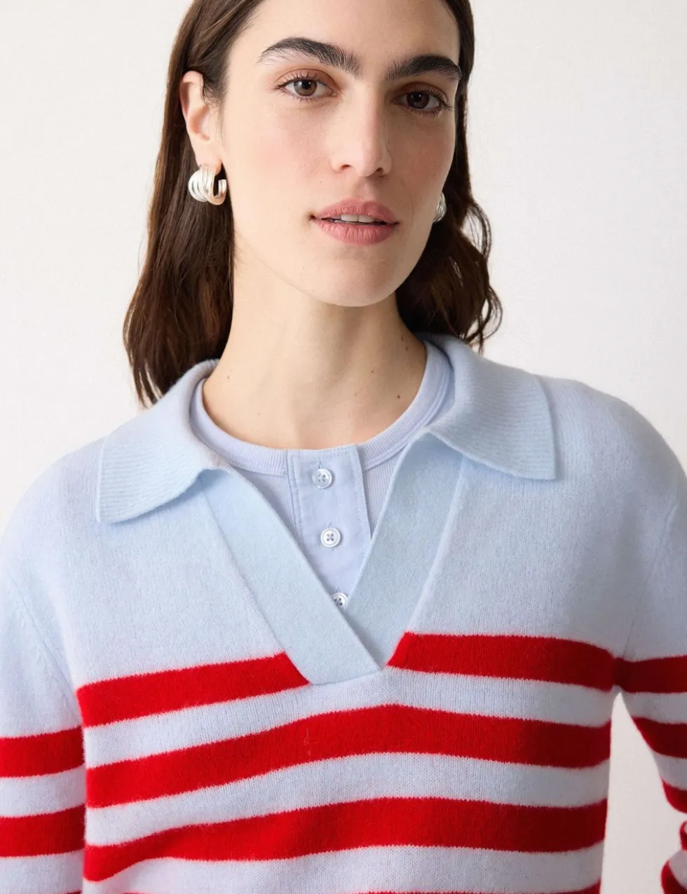 Wool Blend Striped Collared Jumper