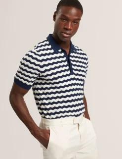 Wool Blend Striped Polo Shirt with Silk