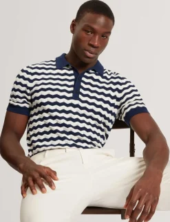 Wool Blend Striped Polo Shirt with Silk