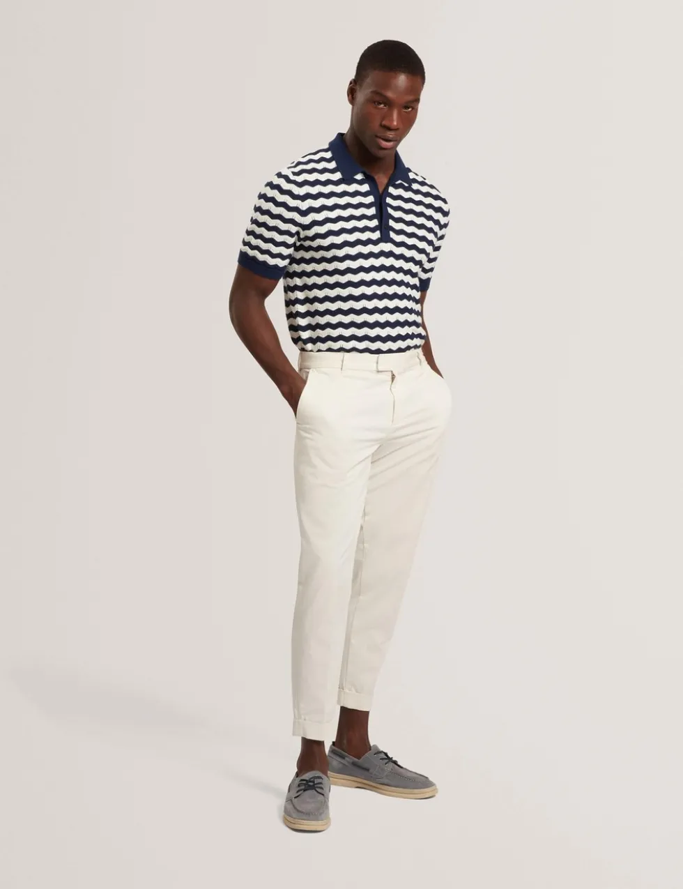 Wool Blend Striped Polo Shirt with Silk