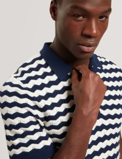 Wool Blend Striped Polo Shirt with Silk
