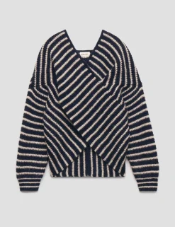Wool Blend Striped V-Neck Cross Front Jumper