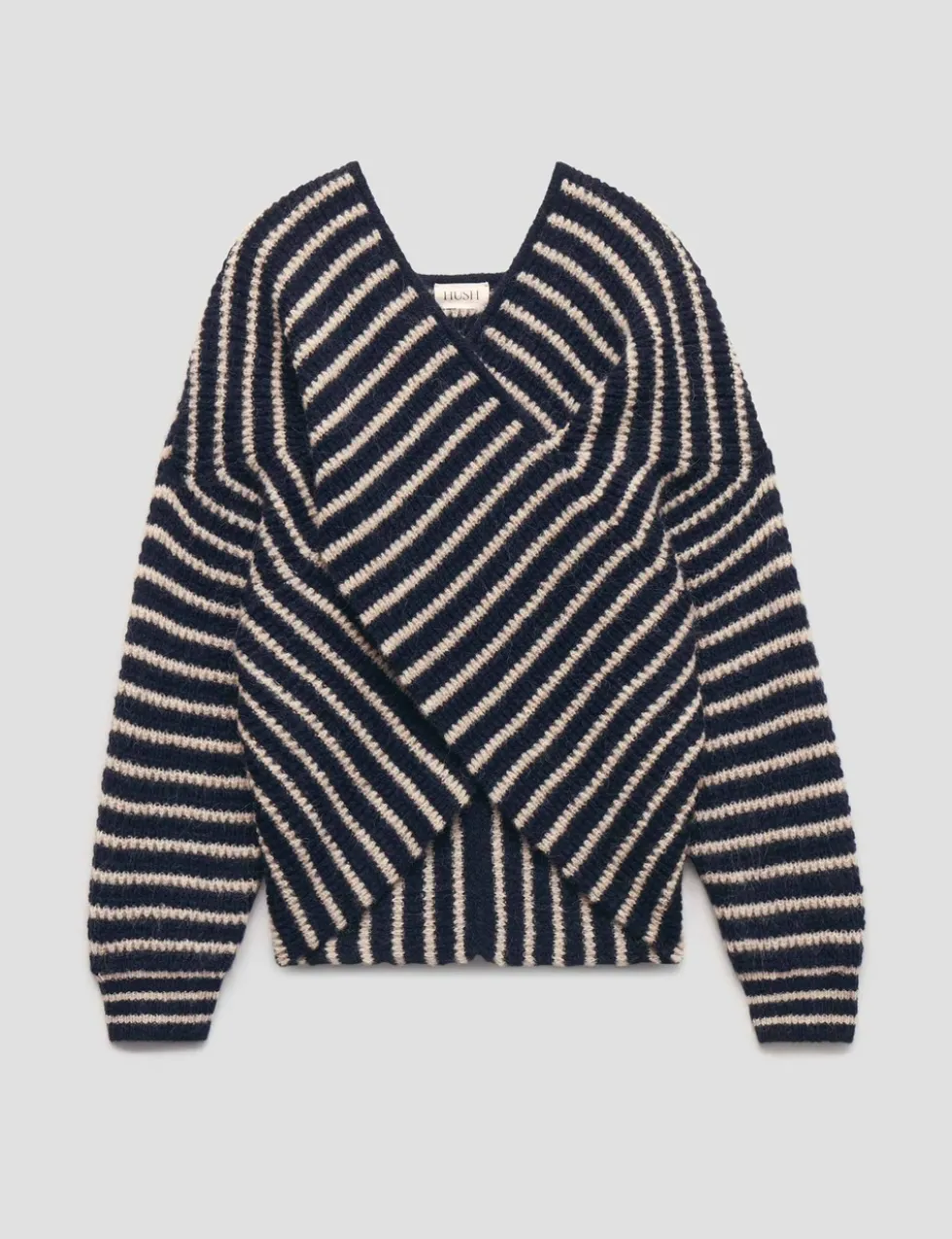 Wool Blend Striped V-Neck Cross Front Jumper