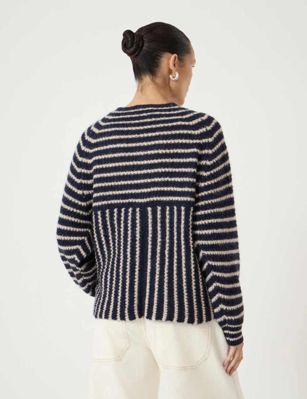 Wool Blend Striped V-Neck Cross Front Jumper