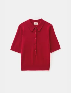 Wool Blend Textured Polo Neck Knitted Top