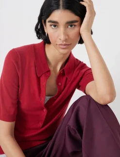 Wool Blend Textured Polo Neck Knitted Top