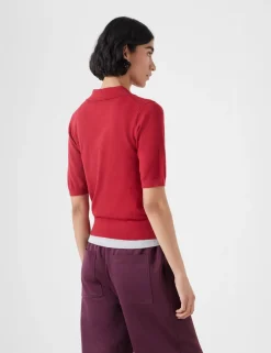 Wool Blend Textured Polo Neck Knitted Top