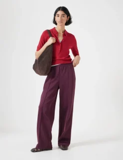 Wool Blend Textured Polo Neck Knitted Top