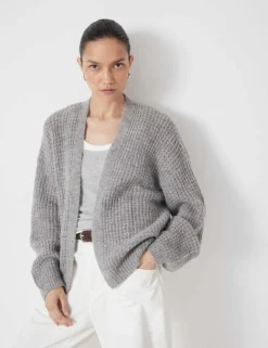 Wool Blend Textured Relaxed Cardigan