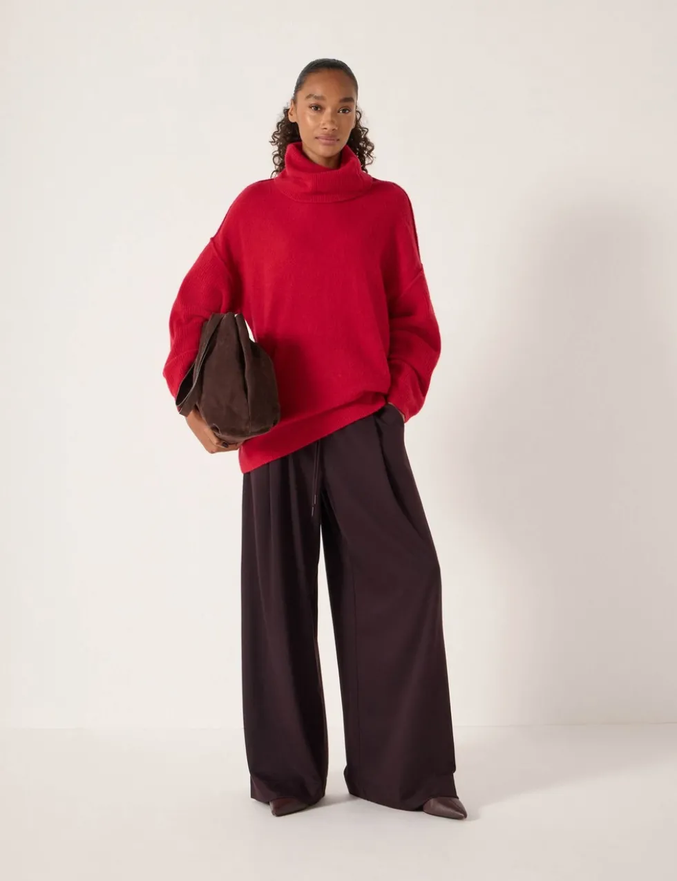 Wool Blend Textured Roll Neck Longline Jumper