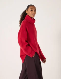 Wool Blend Textured Roll Neck Longline Jumper