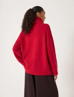Wool Blend Textured Roll Neck Longline Jumper