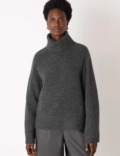 Wool Blend Textured Roll Neck Jumper