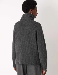 Wool Blend Textured Roll Neck Jumper