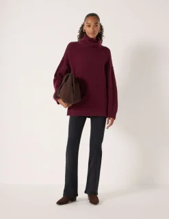 Wool Blend Textured Roll Neck Longline Jumper