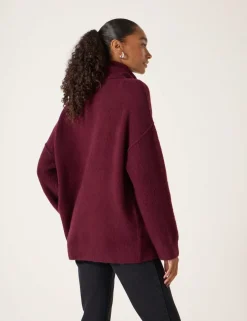 Wool Blend Textured Roll Neck Longline Jumper