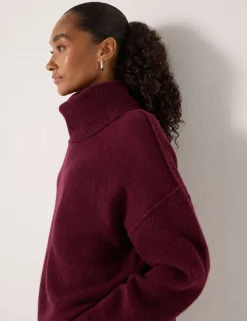 Wool Blend Textured Roll Neck Longline Jumper