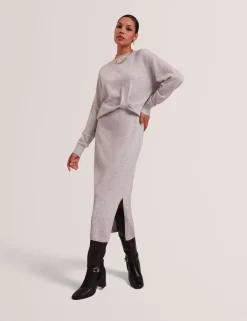 Wool Blend Twist Front Midaxi Jumper Dress