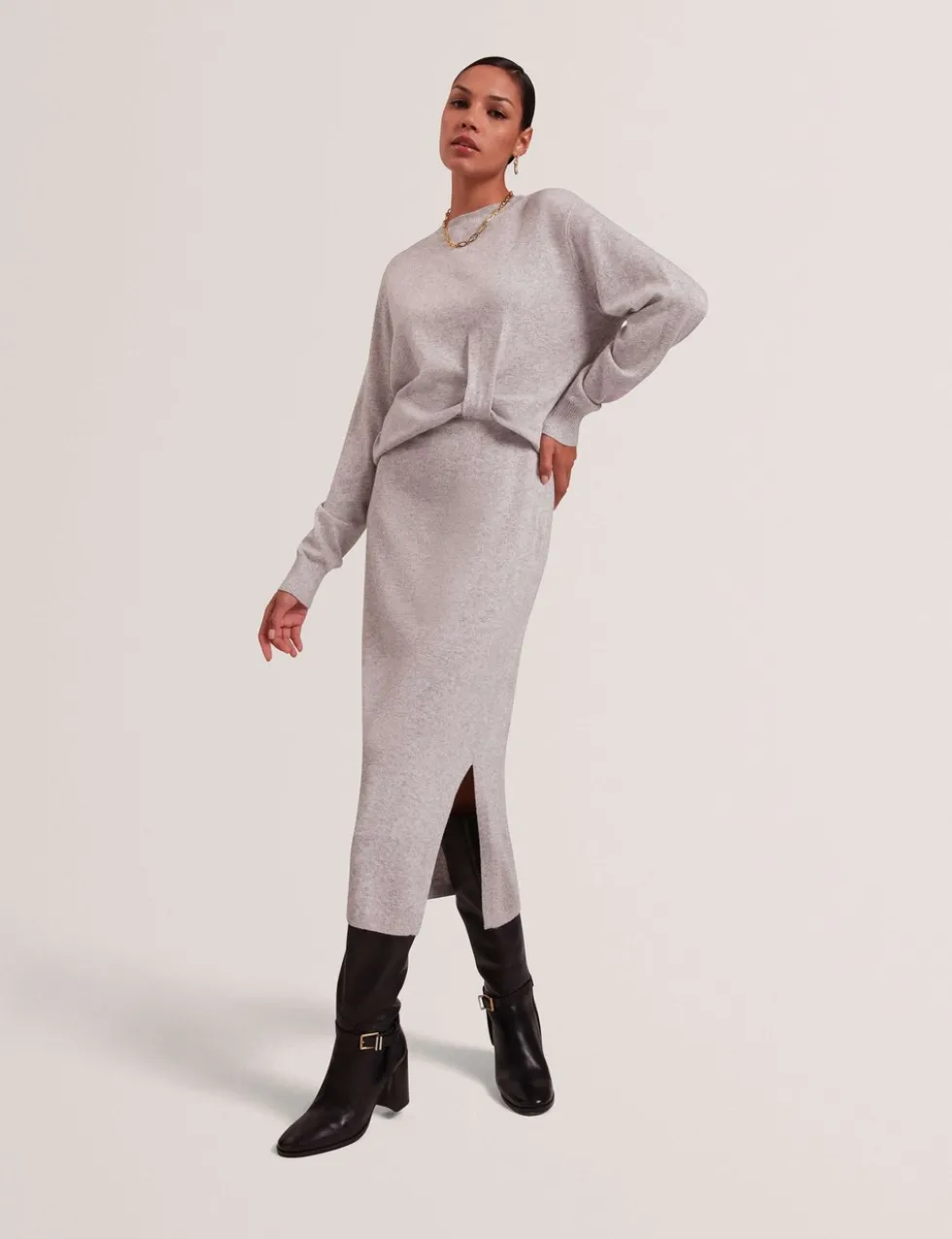 Wool Blend Twist Front Midaxi Jumper Dress